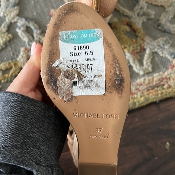 Michael Kors Sherie genuine snake suntan wedge sandal size 7 - worn 1x with box - Picture 5 of 6